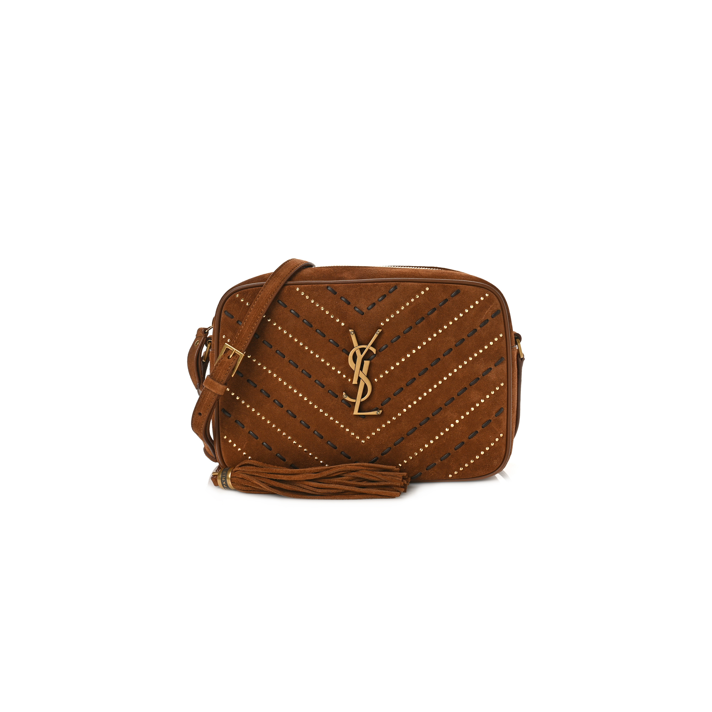 YSL LOU CAMERA BAG IN SUEDE STUDDED WOVEN 61254411ZWW2639 (23*16*6cm)